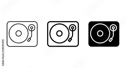 Turntable Icons Set, Vinyl Record Player Vector Graphics, Retro Music Equipment Symbols