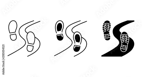 Footprint Path Icons, Walking Steps Vector Set, Journey Trail Graphics