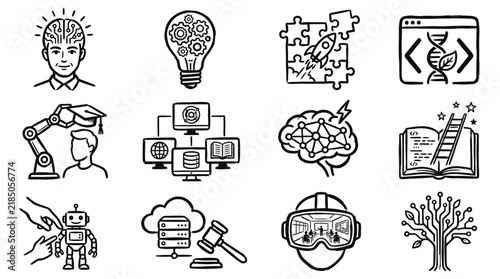 Set of Icons Representing Innovation, Technology, and Learning