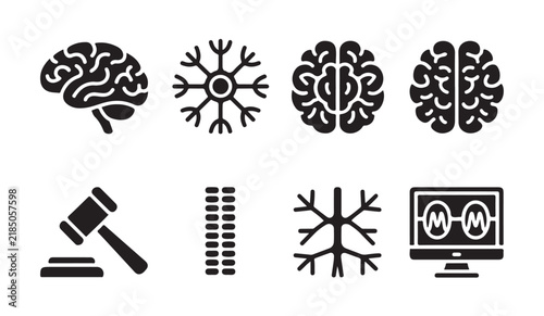 Konstfotografi Set of medical brain organ and spinal cord vector silhouettes representing human nervous system anatomy research
