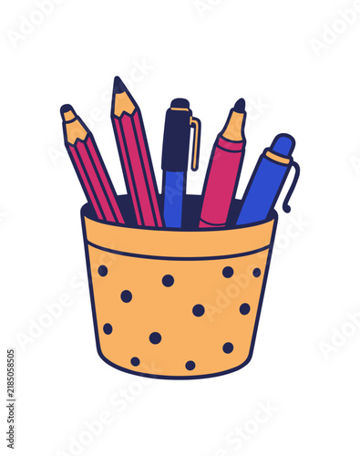 Stationery Illustration Pencil Holder and Writing Tools