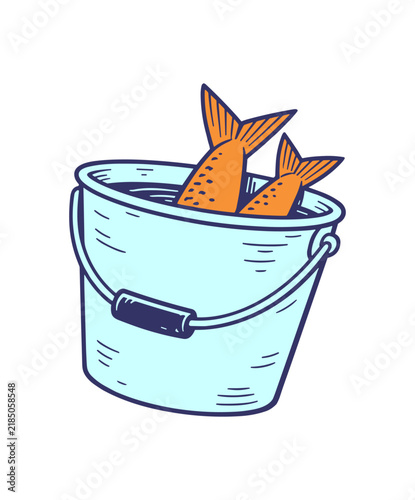 Fish in blue bucket illustration