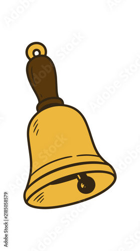 Vintage Gold Handbell Illustration and Wooden Handle