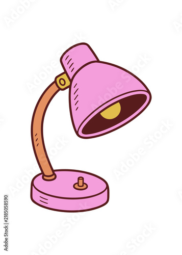 Pink Cartoon Desk Lamp Illustration on White Background
