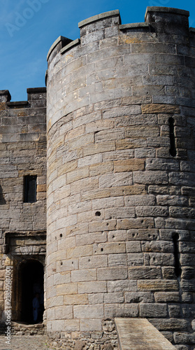 Fotografie A tower of Forework Gatehouse at Stirling Castle, Scotland, pockmarked by bullets and cannonballs from a siege, in 1651, by the English