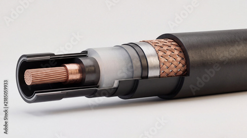 Signal copper electrical cable cross-section showing conductor insulation shielding and outer jacket