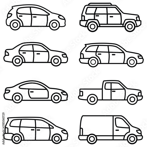 Car Body Types Line Icons Set Side View Vehicle Models
