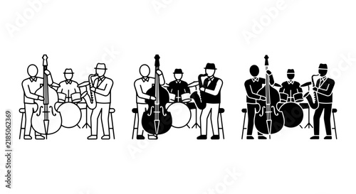 Bild auf Leinwand Jazz Band Musicians Vector Icons, Double Bass Players, Saxophonist, Drummer, Liv