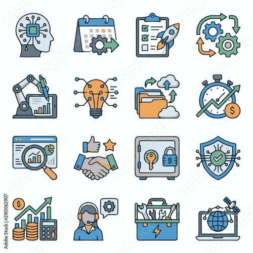 Business Management Cybersecurity Innovation and Digital Protection Icons