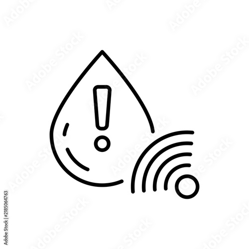 Smart water leak sensor icon with warning alert for IoT flood detector and wireless home monitoring system in transparent background