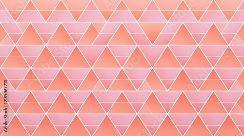 An abstract design composed of repeating triangular shapes arranged in rows  featuring gradients of pastel pinks and corals separated by thin white lines