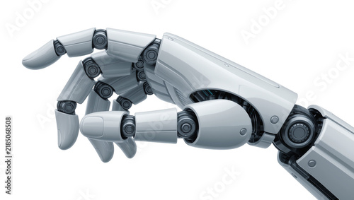 Photography White robotic hand with articulated fingers, isolated on transparent background