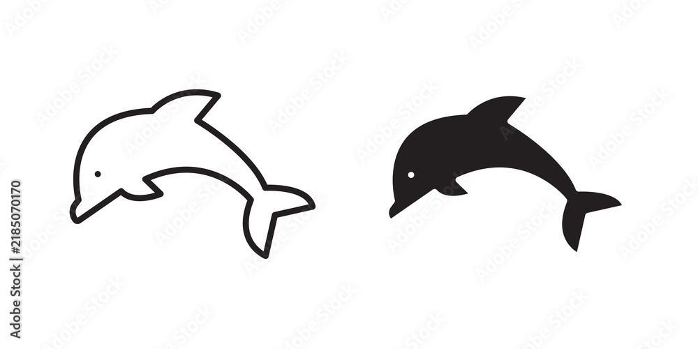 Fototapeta premium Dolphin icon flat outline in black