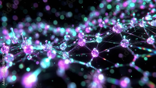 Luminous molecular structure with plexus connections and glowing atoms on a dark background