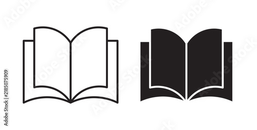 Book open icon flat outline in black