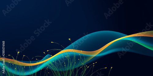 Abstract Colorful Wave Background with Flowing Curves, Glowing Lines, Dynamic Motion, Vibrant Energy, Fractal Pattern and Modern Technology Vector Design