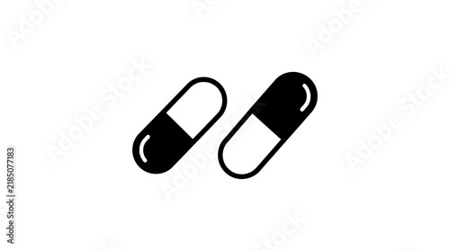 Black capsule pills icon pair