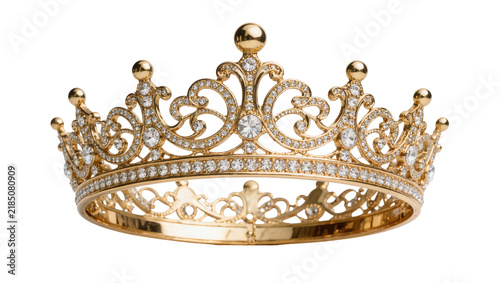 Foto Ornate golden tiara with sparkling diamonds, isolated on transparent background