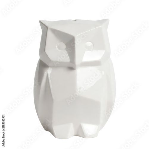 White ceramic owl piggy bank isolated on a transparent background