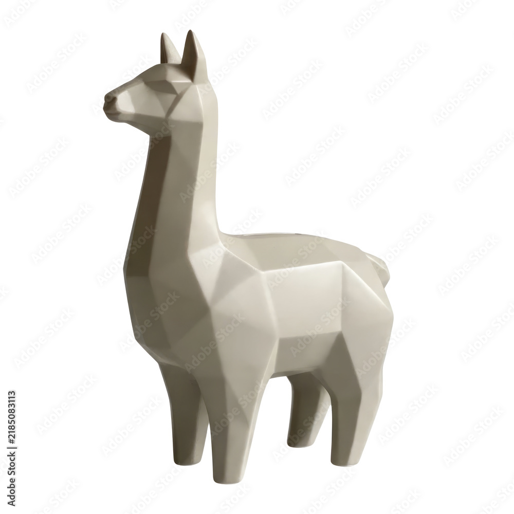 Fototapeta premium Geometric low poly llama or alpaca sculpture isolated on a transparent background
