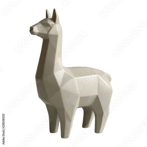 Geometric low poly llama or alpaca sculpture isolated on a transparent background