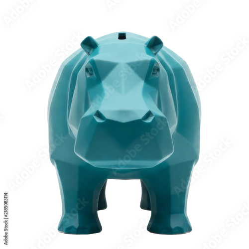 Geometric low poly hippopotamus piggy bank isolated on a transparent background