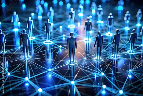 Digital Human Silhouettes Connected by Glowing Blue Network Lines connection technology