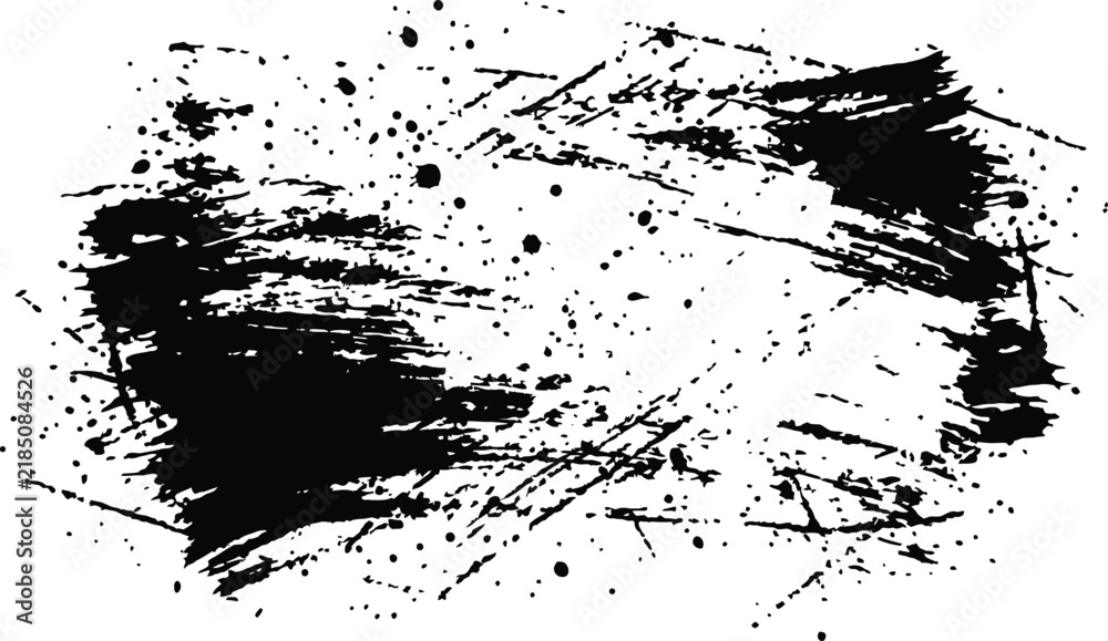Obraz premium Black grunge splatter background with ink splashes and paint brush strokes for urban design.