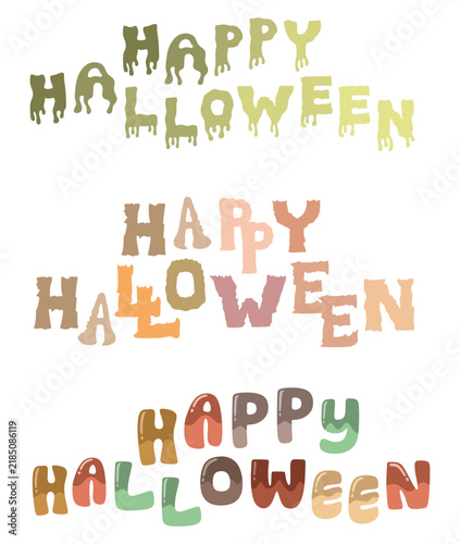 Colorful Happy Halloween Typography Lettering Collection with Dripping and Playful Text 