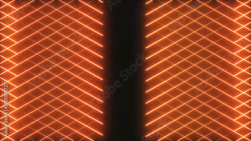 Foto Abstract background with bright orange glowing light dots arranged in diagonal g