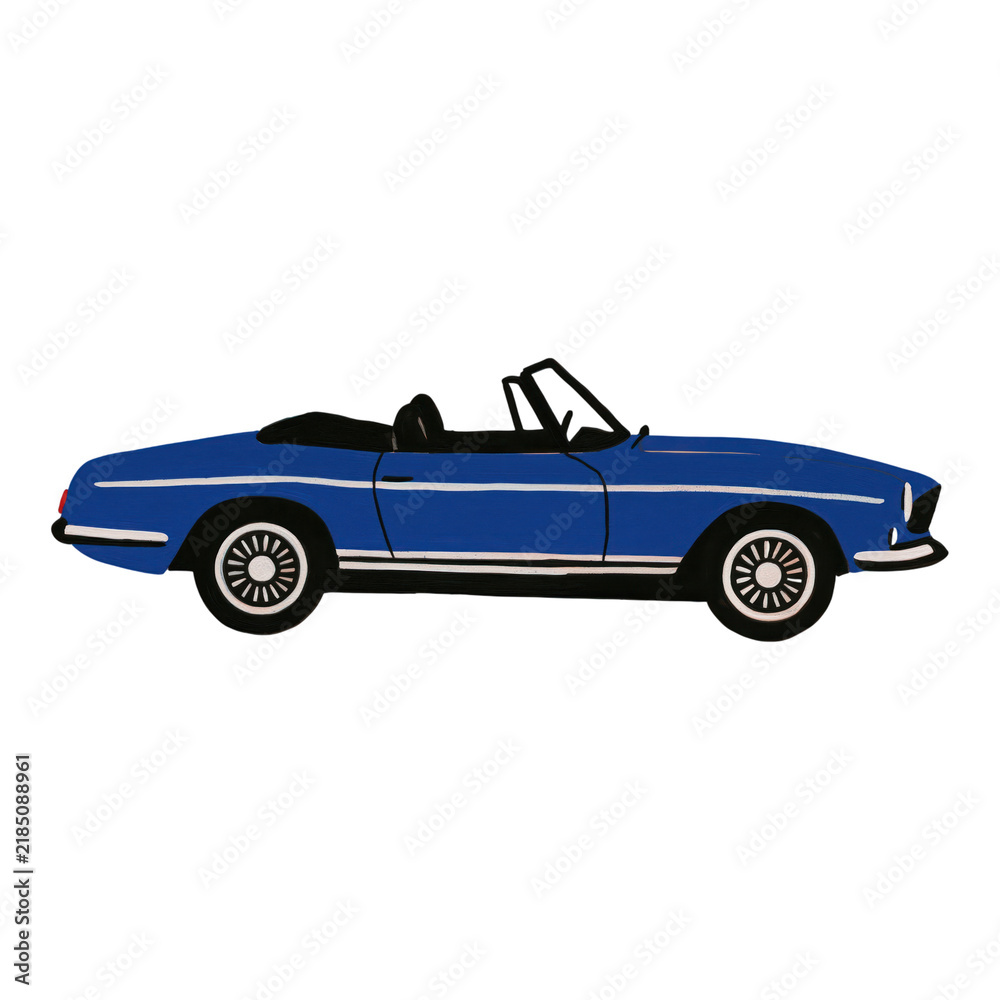 Fototapeta premium Blue classic convertible car PNG, isolated on transparent background