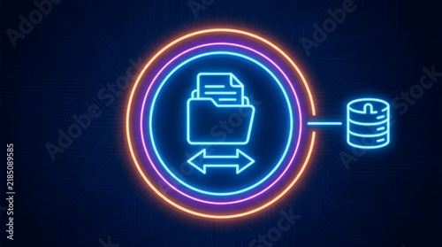 Neon digital data transfer and database storage conceptual illustration