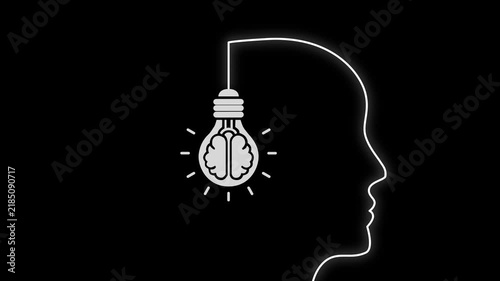 Glowing Human Head Profile Outline Animation for Artificial Intelligence and Technology Concept