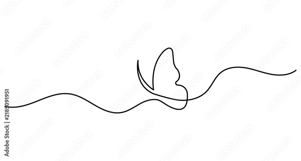 Obraz premium Elegant butterfly continuous line drawing with minimal style and editable stroke