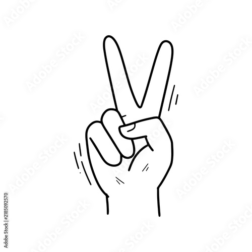 Simple hand drawn illustration of a hand making a two finger gesture, suitable for concepts of peace, victory, number two, or casual communication.