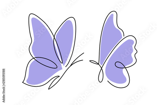 Two butterflies flying continuous line art minimalist vector design
