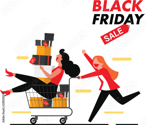 Black Friday Sale Shopping Illustration with Discount Promotion and Online Shopping Concept