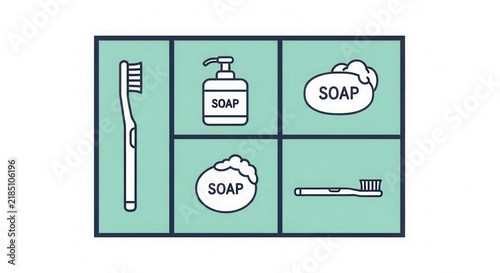 Illustrated Hygiene Essentials Toothbrush And Soap For Cleanliness