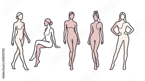 Abstract Female Body Continuous Line Art Vector, Minimal Technical Fashion Silhouette Collection