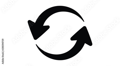 Refresh, black silhouette icon with two circular arrows forming a loop for reload, rotation, update, synchronization, and interface design.