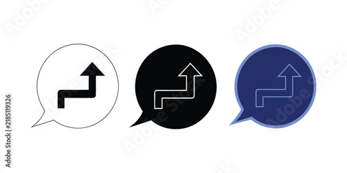 Growth Arrow Speech Bubble Icon Set For Progress And Feedback