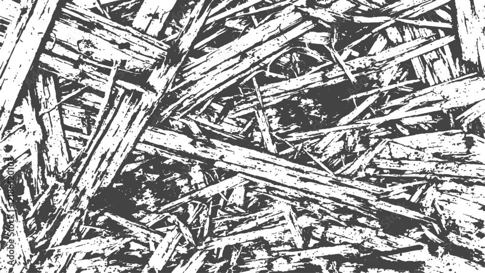 Fototapeta premium Rough black and white grunge texture background of chaotic splinter strokes. Dry brittle straw layers at random angles. Great for posters, album covers and packaging design.