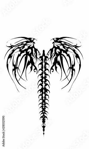 Cyber sigilism winged back tattoo vector graphic and illustration.