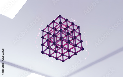 Abstract 3D Blockchain Core Radiating Violet Energy floating on white
