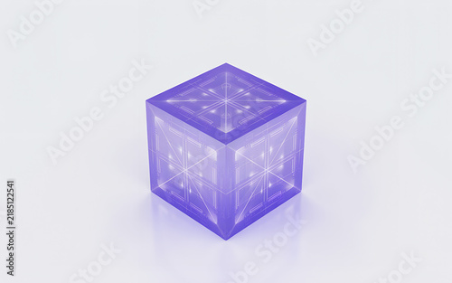 Luminous Purple Blockchain Cube in a Clean Digital Space on white

