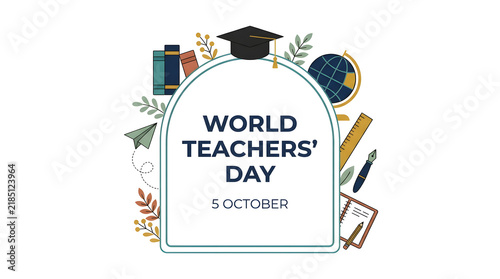 World teachers day greeting card with school elements and stationery teacher appreciation school supplies