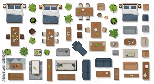Top view furniture icons for house interior design and floor plans