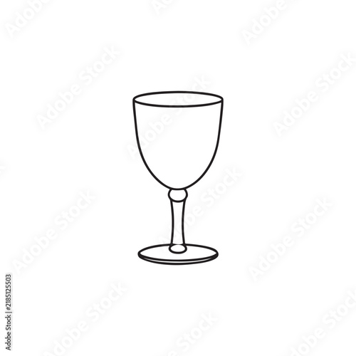 Simple line drawing of an empty wine glass isolated on clear background