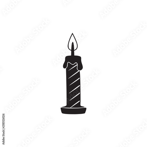 Single birthday candle with lit flame on transparent background