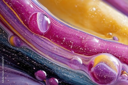 Macro photograph of flowing abstract colored liquids